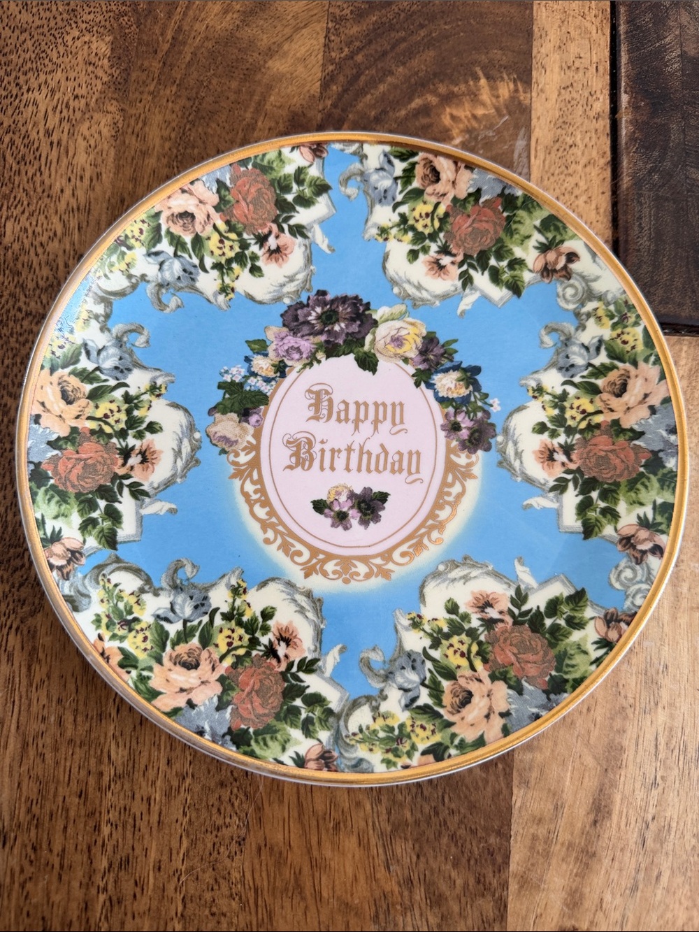 Happy Birthday Floral Blue Plate
